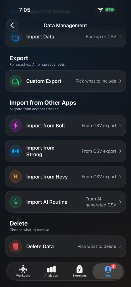 RepXP App - Import workouts from Strong, Hevy, Bolt, or GymBook