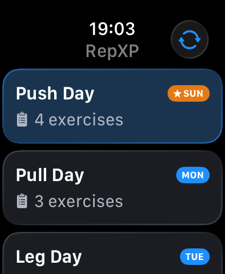 RepXP Apple Watch - Workout list